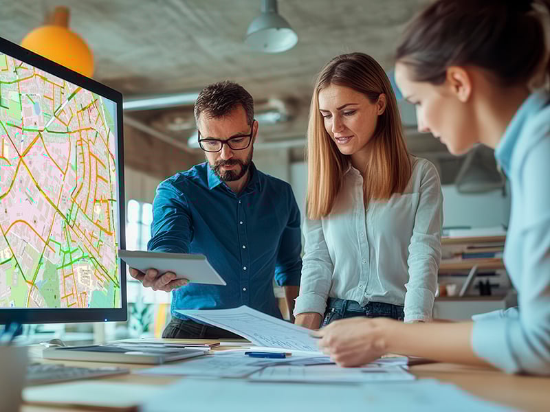 Konsultit analysoivat viemäriverkoston digitaaliseen karttaan visualisoitua omaisuuden kuntoa koskevaa dataa. Dataohjattu analyysi tukee älykkäämpää kunnossapitosuunnittelua ja pitkäaikaista infrastruktuurin luotettavuutta.