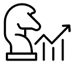 A knight chess piece, graphs, and an arrow.