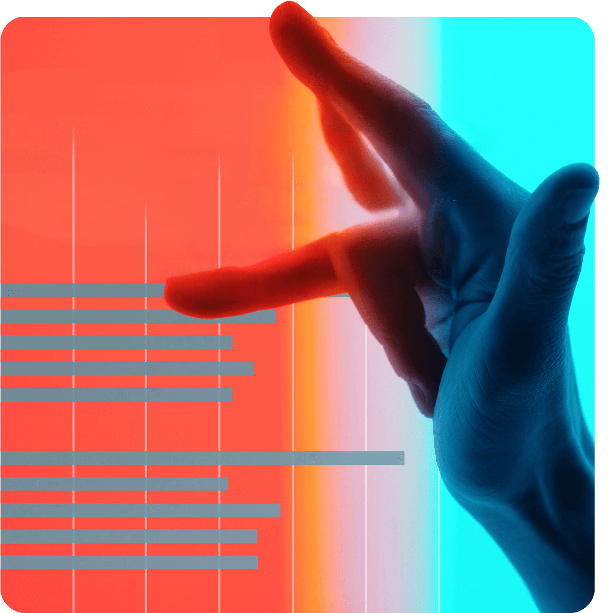 Hand sign on top of colorful Nordic eCommerce trend graphs.