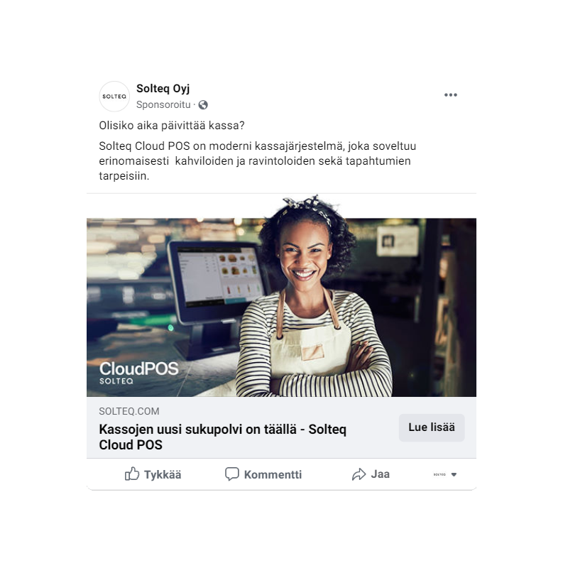 Solteqs Facebook-annonse med Cloud POS-tema