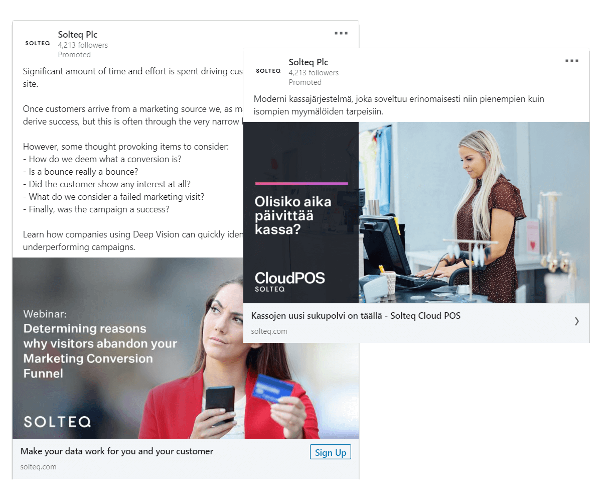 Solteq webinar og Cloud POS-produkt LinkedIn-annonser