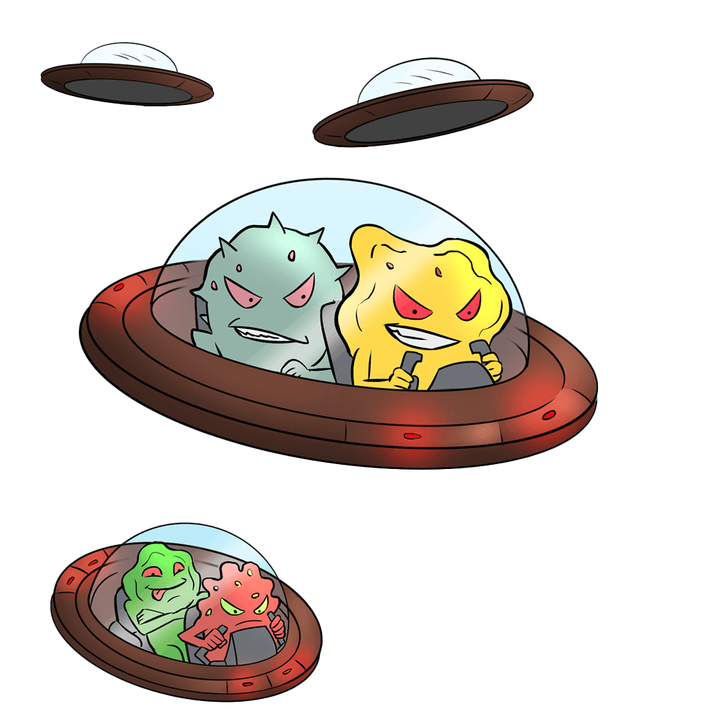 Remember to add Alt texts: Illustrated ufos flying
