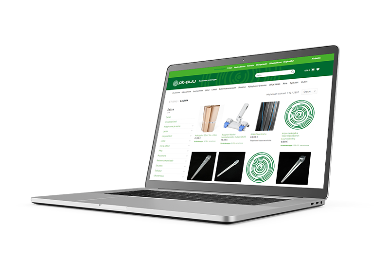 PK-puu online store on a laptop screen.
