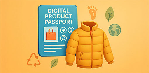 Digital Product Passport and winter jacket together with various symbols