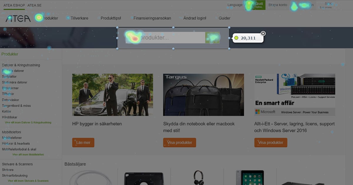 Atea - verkkosivujen heatmap