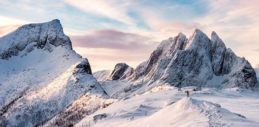 Climber in front of mountain view