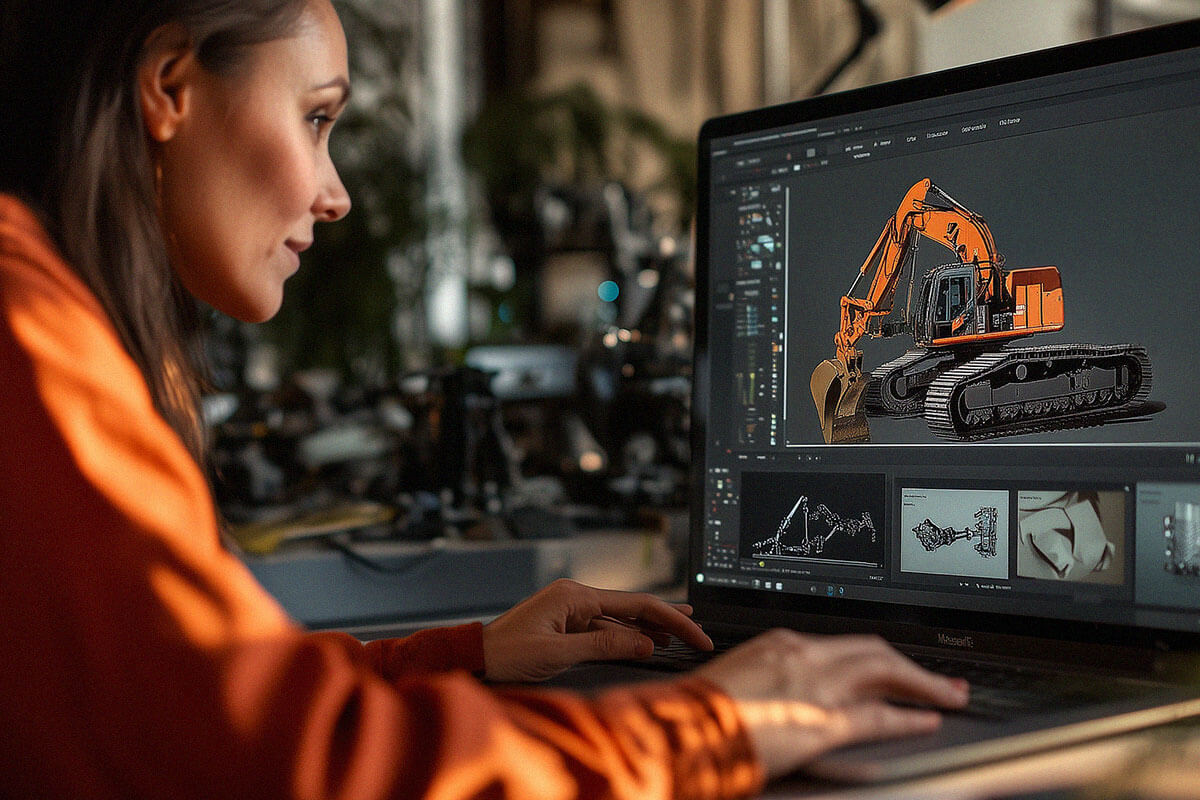Woman selecting excavator personalization options