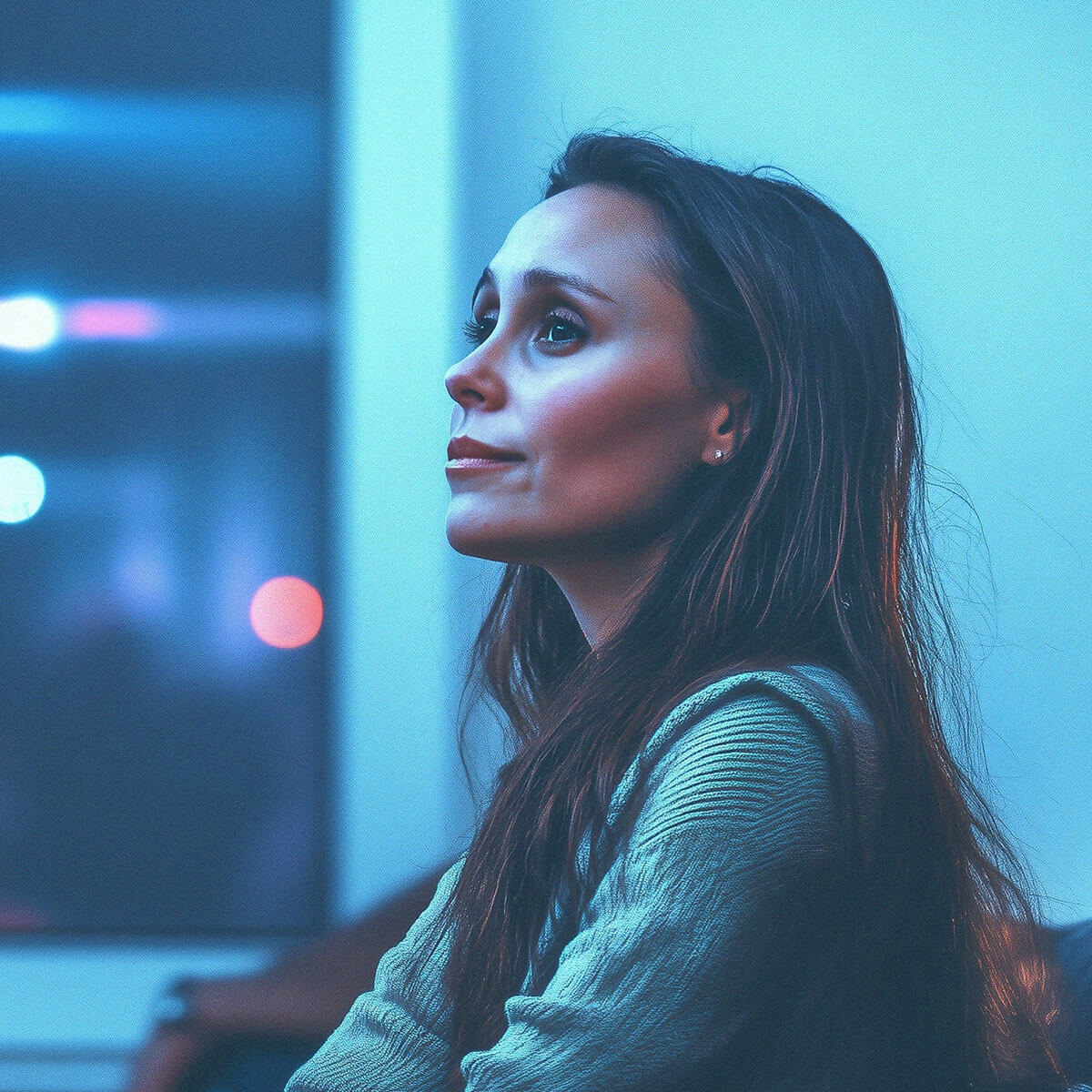 Blue toned image of a woman participating into personalization pre-study event