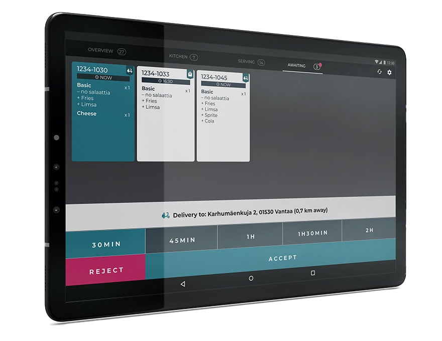 An additional kitchen control display connected to the Commerce Cloud checkout system.