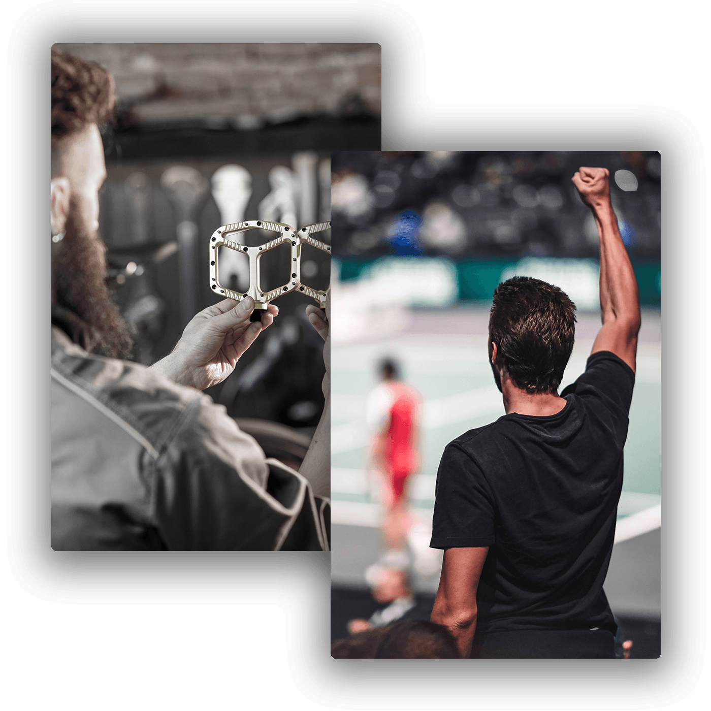 Worker inspecting a product component and a tennis match moment, representing integrated systems and high-performance POS handling across retail operations and live environments