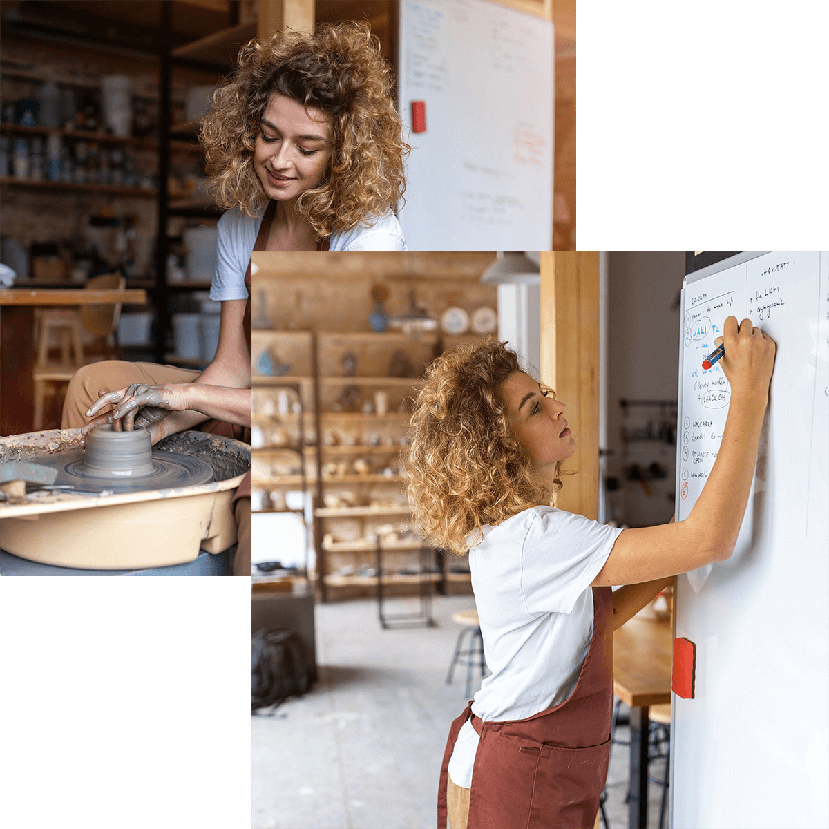 A specialist retailer working and planning the company's operations on a whiteboard.