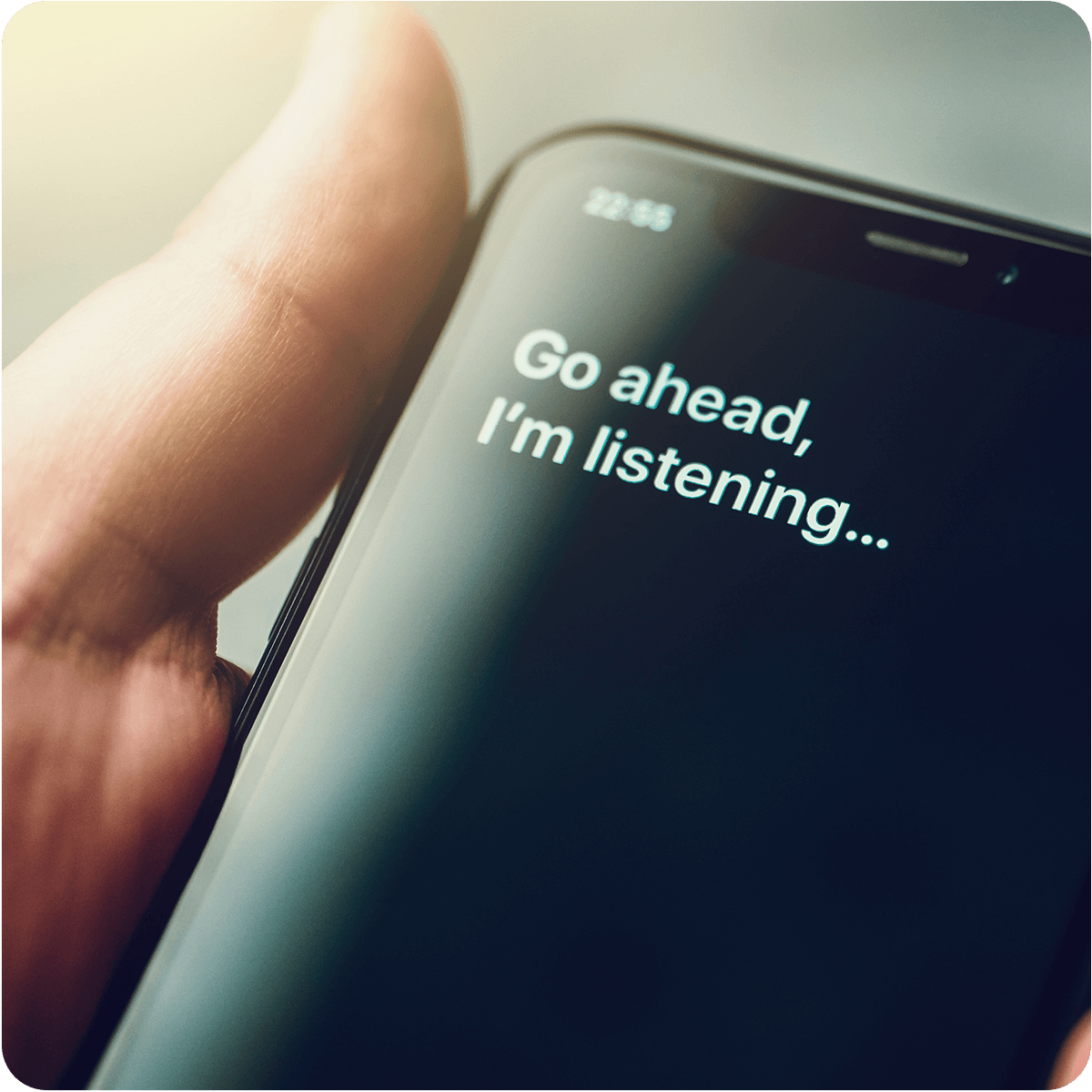 A mobile interface displaying a voice-enabled AI feature, illustrating AI products and accelerators for scalable AI-powered services.