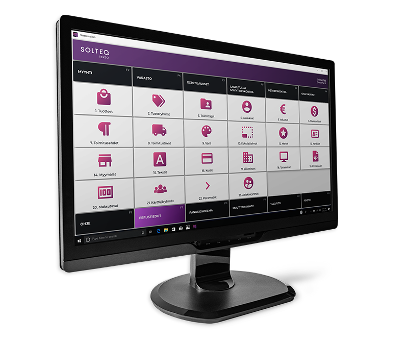 Solteq Tekso - User interface of the most versatile cash register system on a laptop screen.