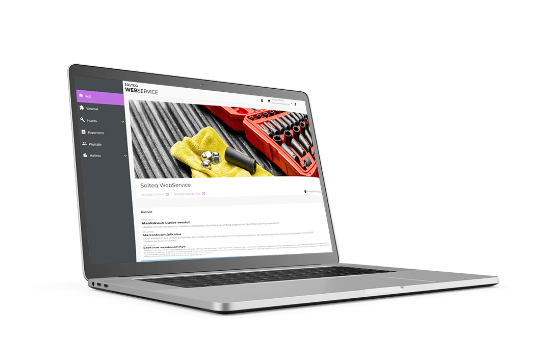 Solteq WebServicen käyttöliittymä läppärin näytöllä.