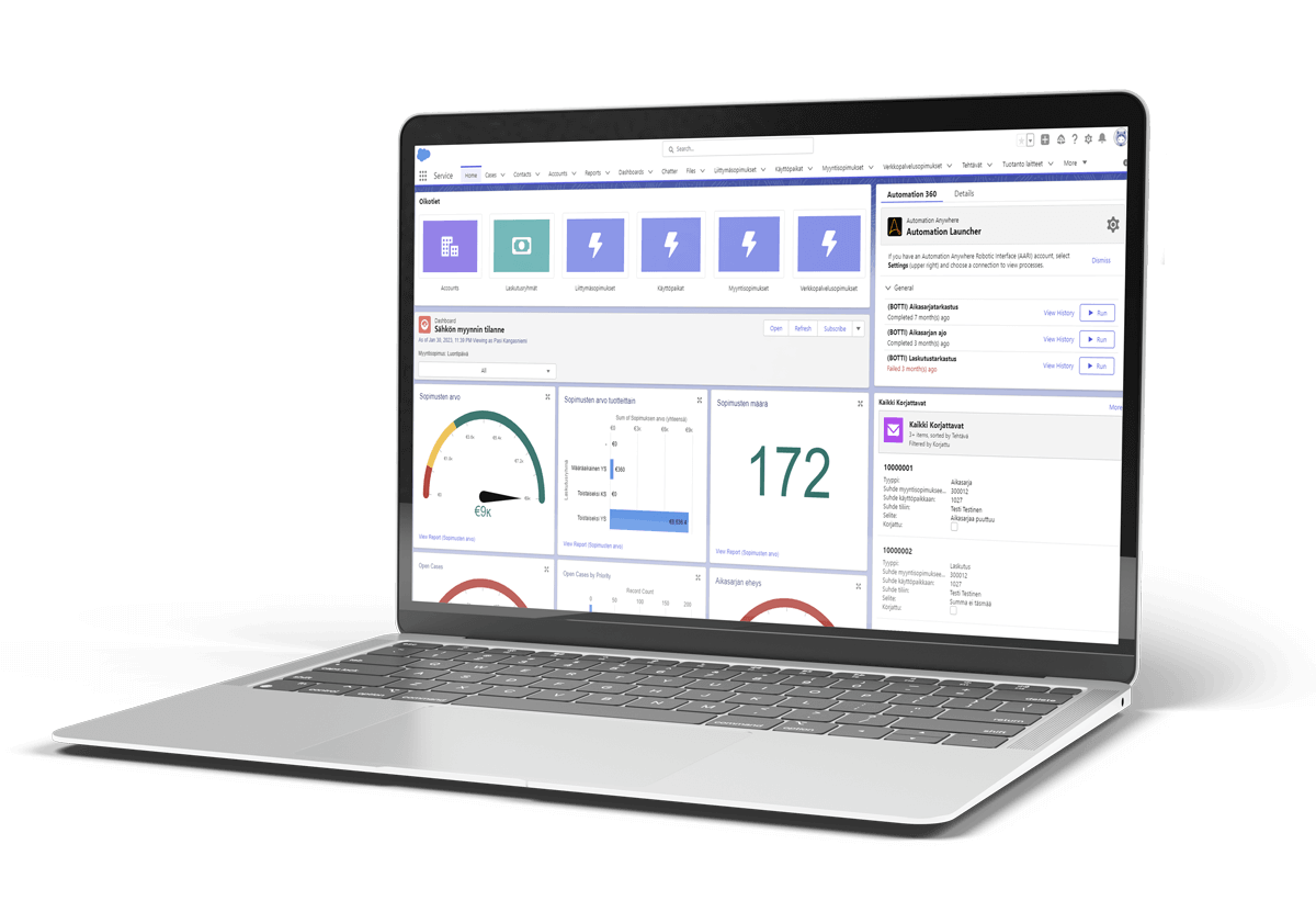 Sotleq Utility Cloud -asiakastietojärjestelmä läppärin näytöllä.