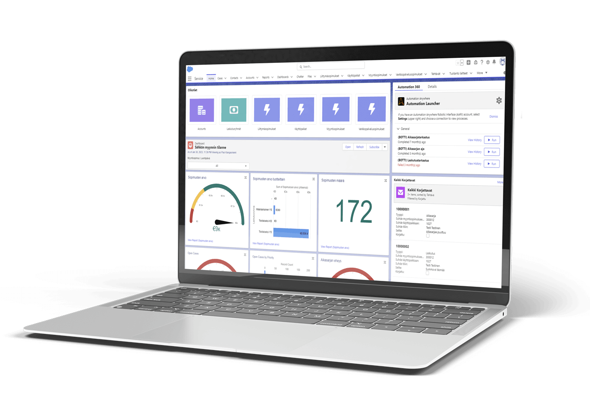 Customer information system solution build on Salesforce technology at laptop screen