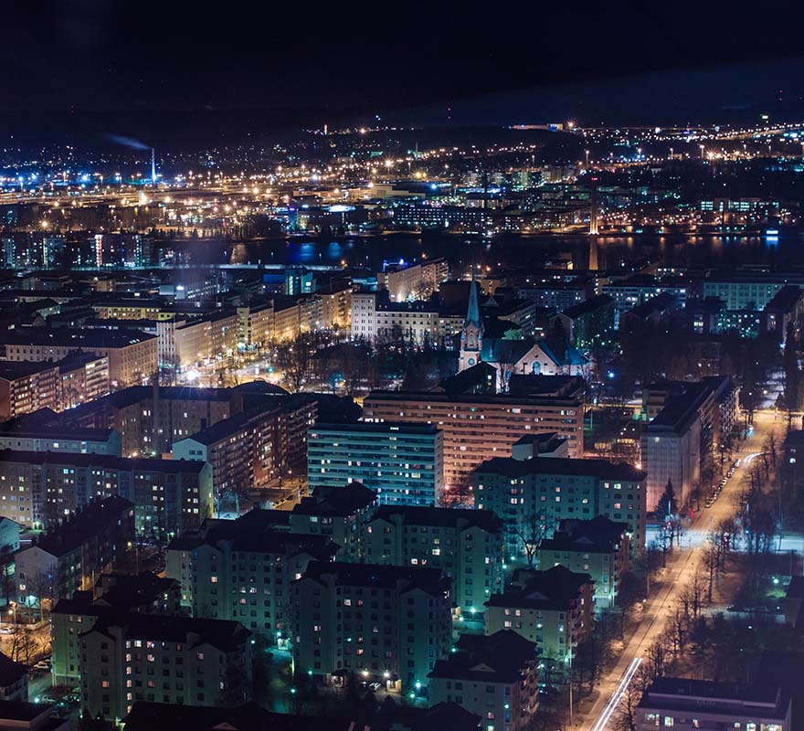 Nattutsikt från Tammerfors stad.