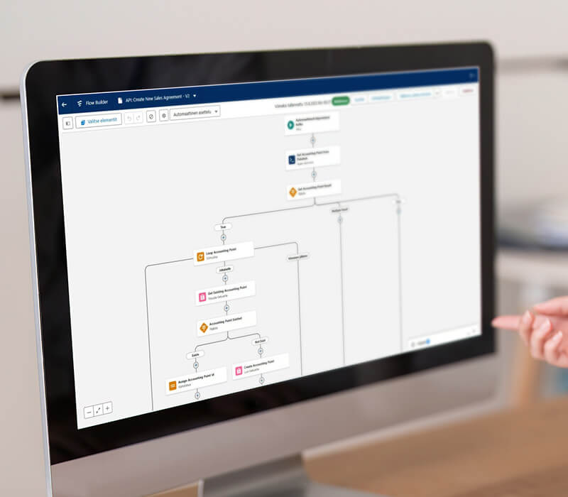 Nærbillede af procesflowet på computerskærmen.