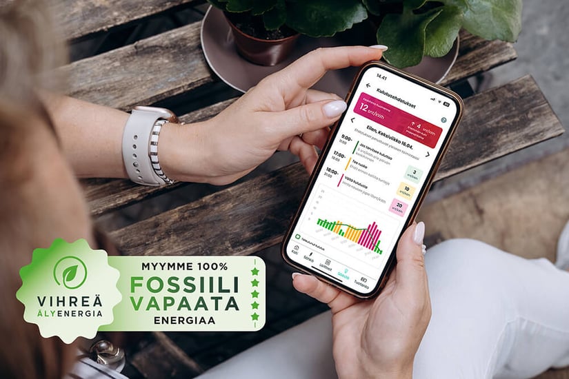 Asiakas katsomassa omia tietojaan Vihreä Älyenergian sovelluksesta.n