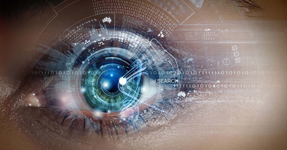 An eye scanning through several data points.
