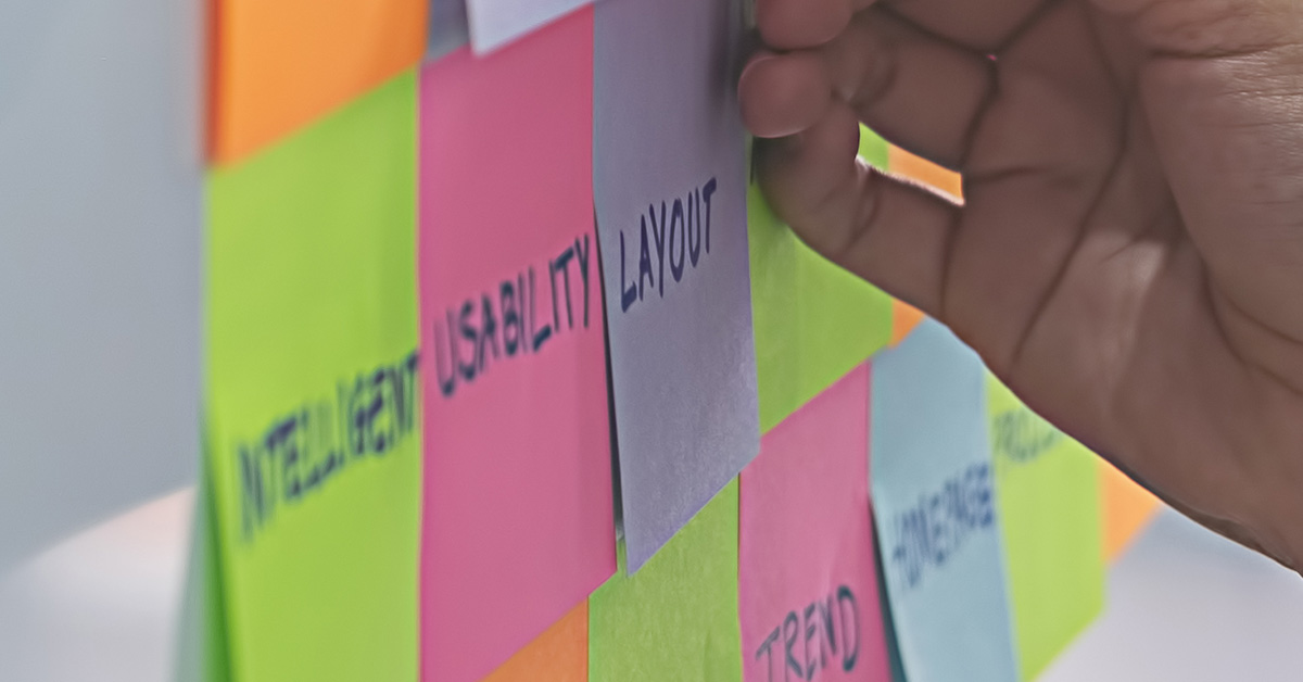 Post-it notes on whiteboard.
