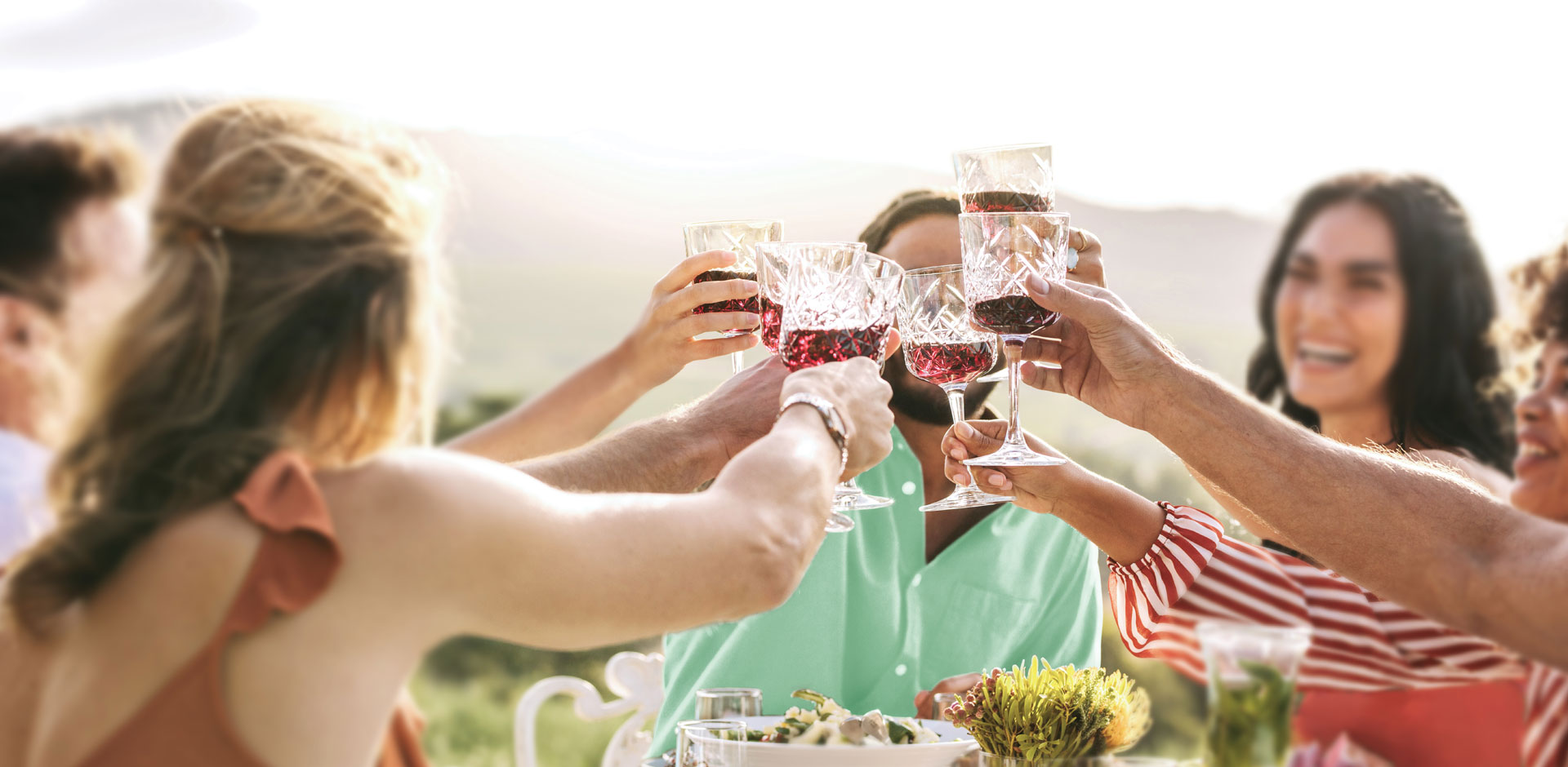 Group of people celebrating and raising a toast