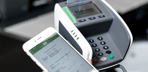 Heinon Tukku - Betalingsterminal og digital kvittering i mobilskærm