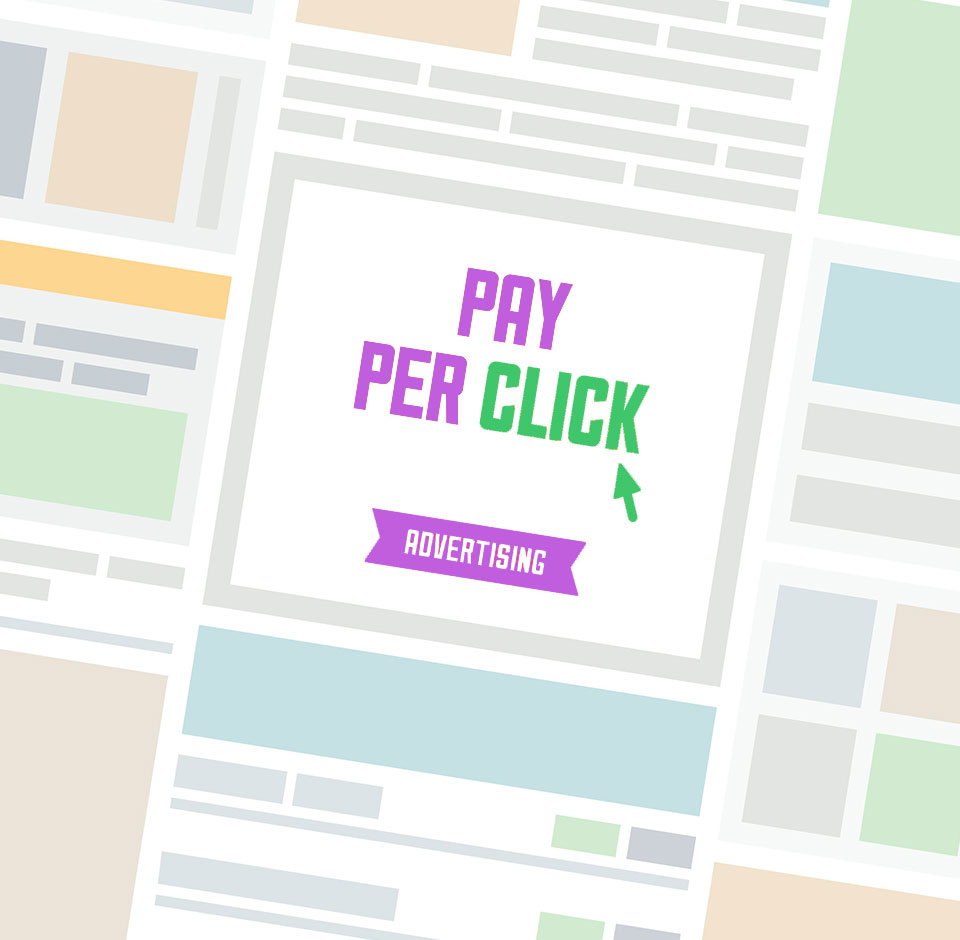 Et billede af en digital annonceillustration med teksten Pay Per Click