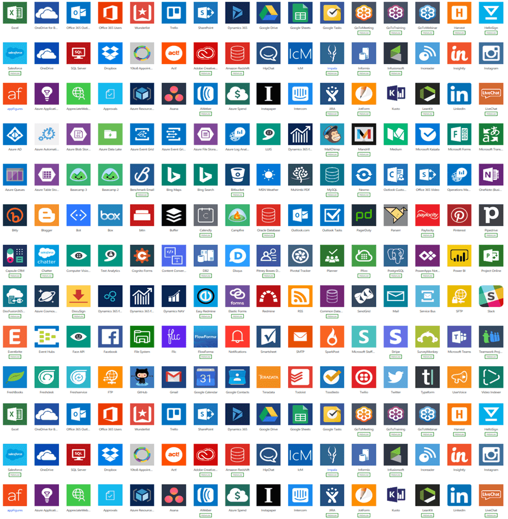 Power App icons lined up