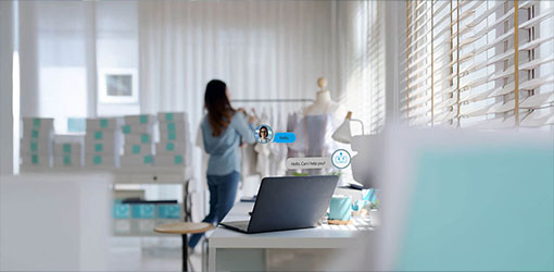 A workspace where an AI assistant supports rapid prototyping, illustrating an AI services PoC factory for testing and validating AI solutions.