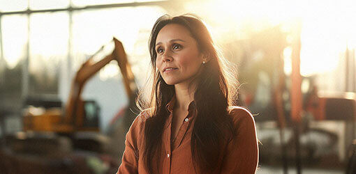 Woman thinking about excavator personalization options